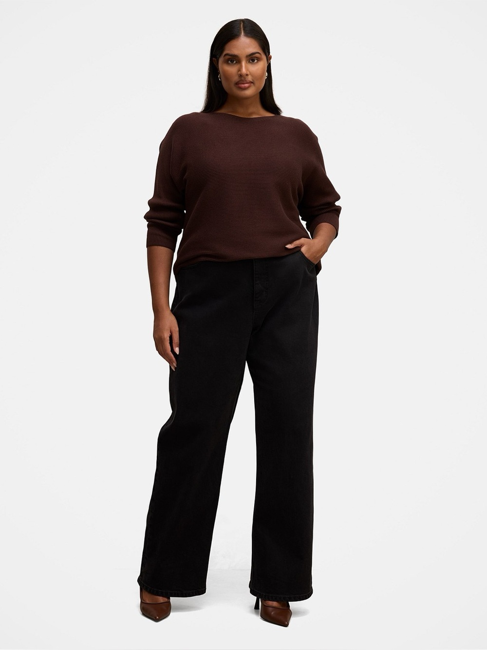 GARAGE Ribbed Scoop Neck Dolman Sleeves Long Sleeve Top Sz Large